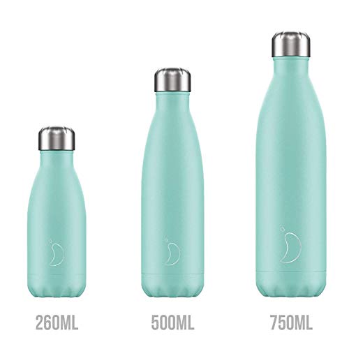 Botella De Agua De Chilly's | Acero Inoxidable y Reutilizable | Prueba de Fugas, Libre de transpiración | Verde Pastel | 500ml