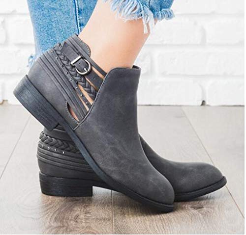 Botines Piel Mujer, Botas Martin Planas Zapatos de Cabeza Redonda Botas Cortas Hueco Botas de Moto Zapatos Vintage Comodos Moda Casual Comfort Antideslizante(gris,35.5)
