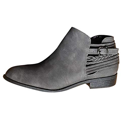 Botines Piel Mujer, Botas Martin Planas Zapatos de Cabeza Redonda Botas Cortas Hueco Botas de Moto Zapatos Vintage Comodos Moda Casual Comfort Antideslizante(gris,35.5)