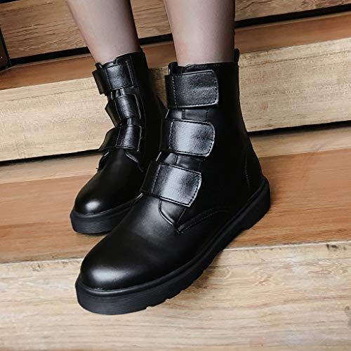 Botines Velcro para Mujer, Botas Martin Planas Zapatos de Cabeza Redonda Botas Cortas Botas de Moto Zapatos Comodos Moda Casual Comfort Antideslizante(Negra,38)