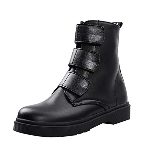 Botines Velcro para Mujer, Botas Martin Planas Zapatos de Cabeza Redonda Botas Cortas Botas de Moto Zapatos Comodos Moda Casual Comfort Antideslizante(Negra,38)