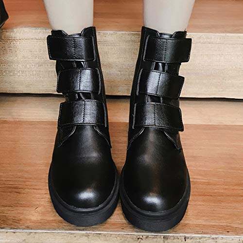 Botines Velcro para Mujer, Botas Martin Planas Zapatos de Cabeza Redonda Botas Cortas Botas de Moto Zapatos Comodos Moda Casual Comfort Antideslizante(Negra,38)