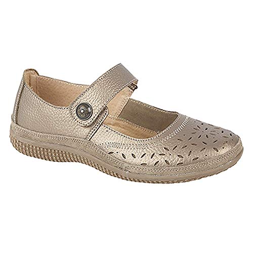Boulevard Alex Mujer Extra Ancho EEE Cuero Velcro Mary Jane Zapatos Azul Marino - Bronce, 3 UK