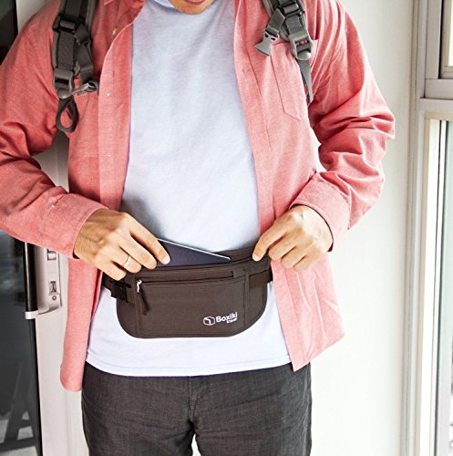 Boxiki Travel Cinturón-Monedero con Bloqueo RFID(por Sus siglas en inglés (Sistema de protección de Lectura por radiofrecuencia))|CangureraCangurera Segura para Hombres y Mujeres Caben el Pasap