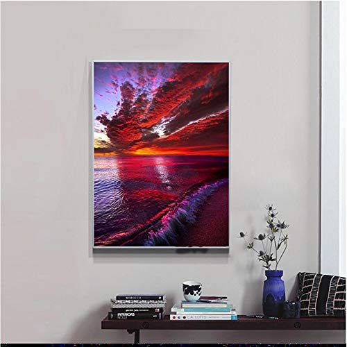 Boyissy - Cuadro de diamantes de imitación en 5D, para manualidades, decoración del hogar, lago, Michigan, atardecer de 30 x 40 cm