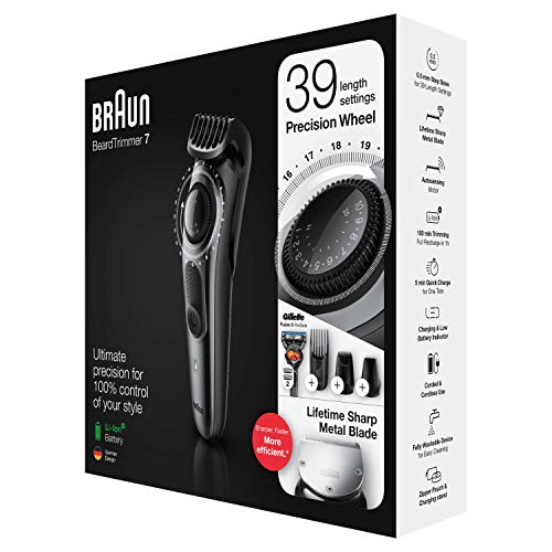 Braun Recortadora de Barba BT7240, Máquina Cortar Pelo, Recortadora y Cortapelos para Hombre, Cuchillas Metálicas Afiladas de Larga Duración, 39 Ajustes de Longitud, Color Negro/Gris Metalizado