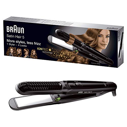 Braun Satin Hair 5 ST570 - Plancha de pelo, placa de cerámica, 4 estilos con rizador y tecnología iónica para potenciar el brillo, color negro