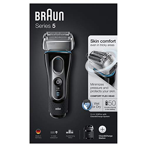 Braun Series 5 5197 Clean&Charge - Afeitadora eléctrica hombre, afeitadora barba, en húmedo y seco, máquina de afeitar barba con recortadora de precisión, negro
