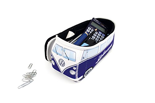 BRISA VW Collection Volkswagen VW T1 Bus Bolsa Universal de Neopreno, Estuche para lápices, Caja de papelería, Neceser, Bolso de Maquillaje-Cosméticos-Aseo para Escuela/Oficina/Regalo - Clásico/Azul