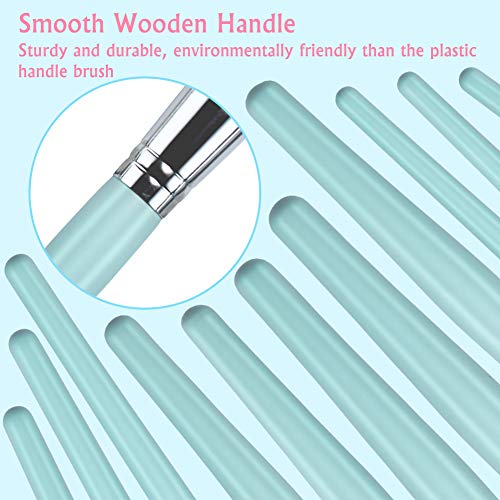 Brochas de maquillaje DUAIU 16 piezas Set de pinceles de maquillaje sintético premium Mango de madera azul para correctores de base Blush Kits de maquillaje profesional con bolsa de cosméticos