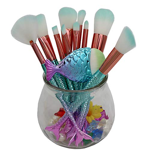 Brochas de maquillaje sirena,Set de 11 Pinceles de Maquillaje Profesional Brochas de Maquillaje Forma de cepillo kit para Sombra de Ojos, Corrector, Delineador de Ojos, Juego Eyebrow Blush