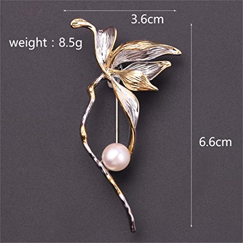 Broche de flores de perlas de agua dulce para mujer, diseño vintage con tulipán plateado