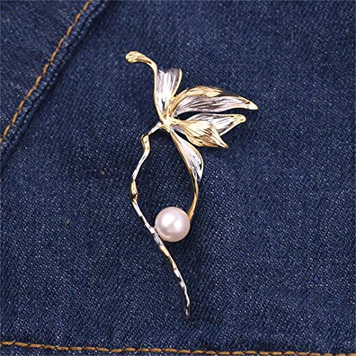 Broche de flores de perlas de agua dulce para mujer, diseño vintage con tulipán plateado