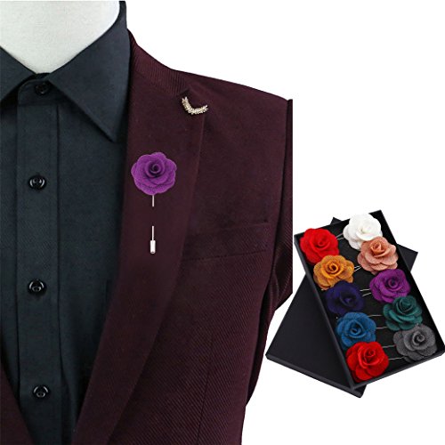 Broche de Solapa,Pin de Solapa de Flores Hechos a Mano de Hombre con Caja de Regalo para Traje para Bodas Banquetes Fiestas Desfile de Modas 10 piezas