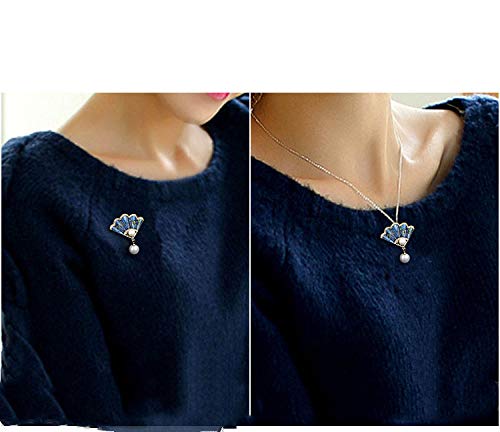 Brochebroche De Abanico Retro Broche Colgante De Mujer De Doble Uso Pin De Abrigo De Alta Gama Joyería De Estilo Étnico Clásico-Azul (Enviar Cadena)