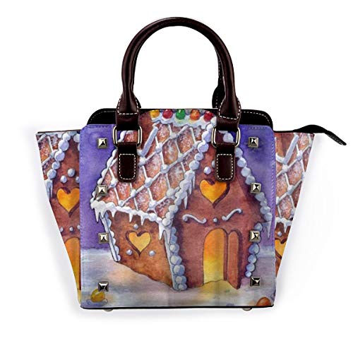 BROWCIN Invierno Acuarela Casa De Pan De Jengibre Pastel Navidad Celebración Dulces Diseño Desmontable Moda Tendencia Bolso de las señoras Bolso de hombro
