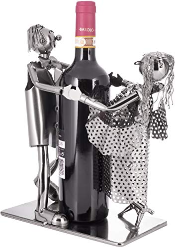 BRUBAKER Porta Botella de Vino - Pareja de Baile - par Escultura - Soporte de Botella - Metal - con Tarjeta de Felicitación