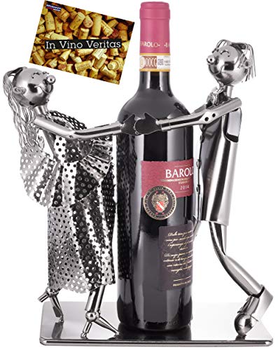 BRUBAKER Porta Botella de Vino - Pareja de Baile - par Escultura - Soporte de Botella - Metal - con Tarjeta de Felicitación