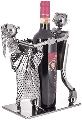 BRUBAKER Porta Botella de Vino - Pareja de Baile - par Escultura - Soporte de Botella - Metal - con Tarjeta de Felicitación