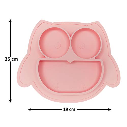 Brunoko Plato para bebe con babero (Rosa) - Plato Silicona para infantil con mantel individual - Ventosas antivuelco para tronas y sillines - Seguro en lavavajillas/microondas - Diseñado en España