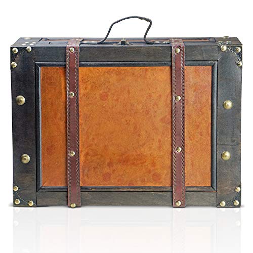 Brynnberg Caja de Madera Marco 38x27x14cm - Cofre del Tesoro Pirata de Estilo Vintage - Hecha a Mano - Diseño Retro - joyero - con candado