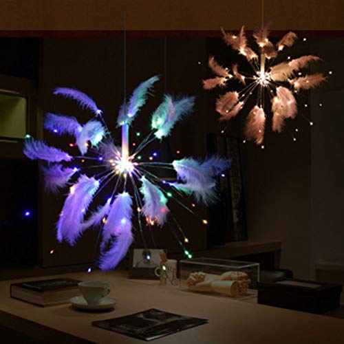 BSMEAN LED Fairy Lights Feather Starburst Lights LED Battery Powered String Light with 8 Modes Firework Shape Decorative Light for Party Wedding Christmas Garden Bedroom Decoration, White