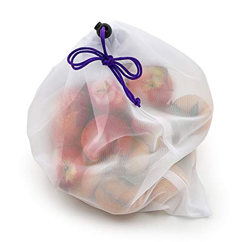 BTSKY malla lavable respetuoso con el medio ambiente reutilizable para producir bolsas de almacenamiento, bolsas de cordón, bolsa para compras, Multicolor/White, Set of 12