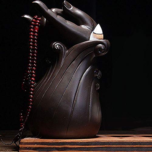 Buddha - Quemador de incienso con reflujo + 10 conos de incienso de reflujo, quemador de cono de incienso de cerámica para el hogar quemador de incienso retroflujo de buda a