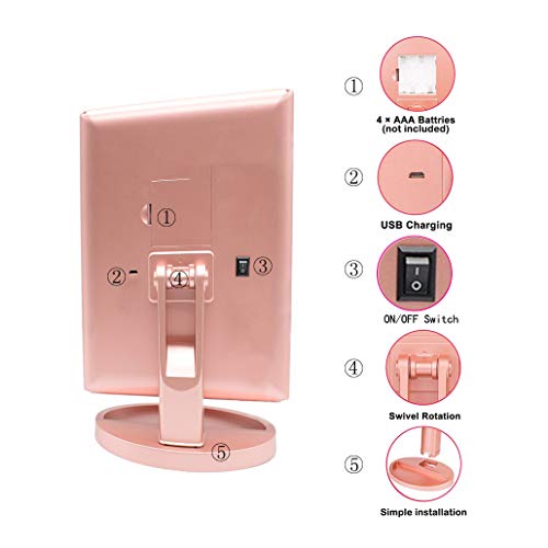 BUDDYGO Espejo Maquillaje con Luz LED, Espejos de Mesa USB Regulable, Espejo Cosmético con Espejo Aumento 1X, 2X, 3X, 180 ° de Rotación y Plegable, Espejo de Maquillaje con Regalar Brochas Maquillaje