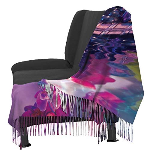 Bufanda de invierno clásica de otoño para mujer, composición violeta: velas, aceite, orquídeas y bambú en el agua, bufanda, cálida, suave, gruesa, manta grande, chal, bufandas