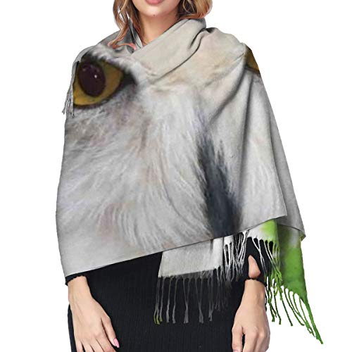 Bufanda Fringe Cachemira de imitación Chal Mujer Patrón Búho blanco Animal temático Hojas verdes Ojos ámbar Regalo Impresión de brujería Bufanda de invierno de Cálido Grueso Otoño Invierno