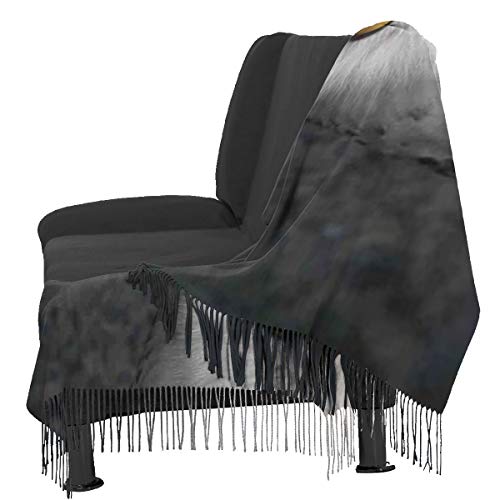 Bufanda Fringe Cachemira de imitación Chal Mujer Patrón Búho blanco Animal temático Hojas verdes Ojos ámbar Regalo Impresión de brujería Bufanda de invierno de Cálido Grueso Otoño Invierno