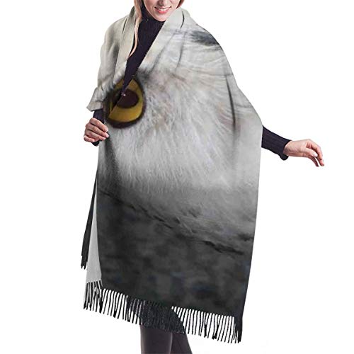 Bufanda Fringe Cachemira de imitación Chal Mujer Patrón Búho blanco Animal temático Hojas verdes Ojos ámbar Regalo Impresión de brujería Bufanda de invierno de Cálido Grueso Otoño Invierno