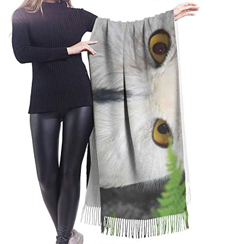 Bufanda Fringe Cachemira de imitación Chal Mujer Patrón Búho blanco Animal temático Hojas verdes Ojos ámbar Regalo Impresión de brujería Bufanda de invierno de Cálido Grueso Otoño Invierno