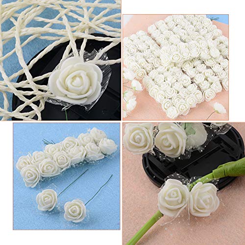 BUONDAC 144pcs Mini Rosas Flores Ramos de Rosas Artificiales en Espuma para Manualidades Decoración de Boda Fiesta Hogar Navidad Blanco Marfil