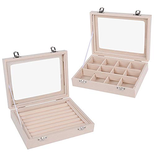 BUONDAC 2pcs Joyero de Madera Organizador Joyerías Caja Estuche de Almacenamiento para Joyas Anillos Bisutería Pendientes Collares Pulseras Aretes