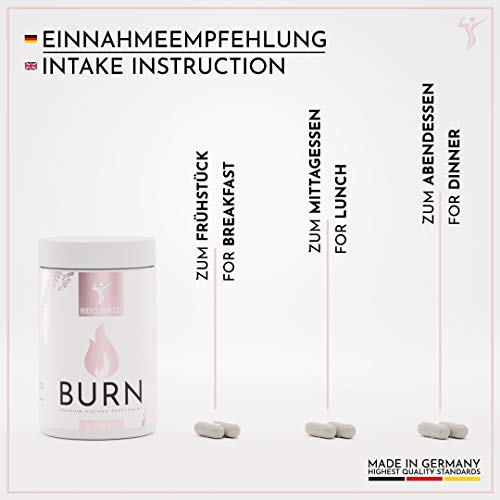BURN Complejo de metabolismo desarrollado para mujeres, altas dosis, 19 ingredientes BASADOS EN ESTUDIOS, producto certificado de la marca BODY'S PERFECT, 120 cápsulas