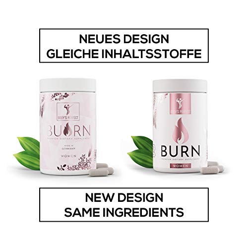 BURN Complejo de metabolismo desarrollado para mujeres, altas dosis, 19 ingredientes BASADOS EN ESTUDIOS, producto certificado de la marca BODY'S PERFECT, 120 cápsulas