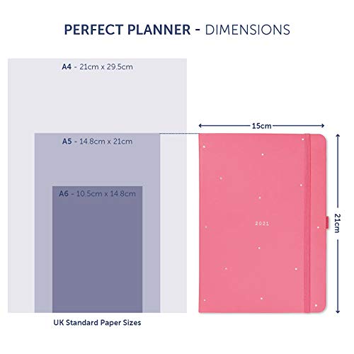Busy B - Diario Planificador Perfecto (Coral) de enero a diciembre de 2021 - Planificador semanal A5 de piel sintética coral con pegatinas y listas arrancables