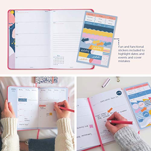 Busy B - Diario Planificador Perfecto (Coral) de enero a diciembre de 2021 - Planificador semanal A5 de piel sintética coral con pegatinas y listas arrancables