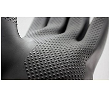 Buwico® 60 cm, guantes industriales de látex gruesos de color negro, guantes de limpieza industrial, impermeables, largos, resistentes al desgaste del ácido (1 par).