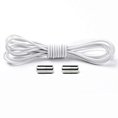 Buyfunny01 - Cordones de zapatos para niños y adultos, correa de liberación rápida, elástica, sin atar, cierre de metal, para zapatos, deportivos, color blanco, No nulo, Blanco, Tamaño libre