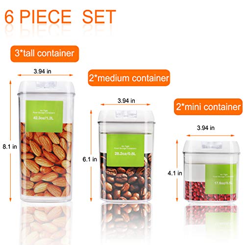 C100AE 6 Piezas Juegos de Recipientes Herméticos,Contenedor de Almacenamiento de Alimentos, Jarras de Almacenamiento de Plástico con Tapa Hermética – sin BPA
