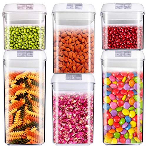 C100AE 6 Piezas Juegos de Recipientes Herméticos,Contenedor de Almacenamiento de Alimentos, Jarras de Almacenamiento de Plástico con Tapa Hermética – sin BPA