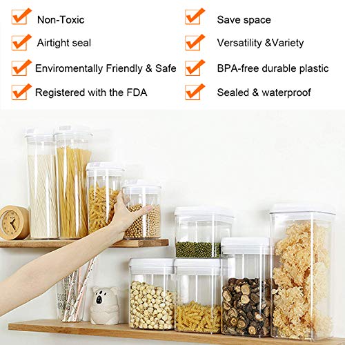 C100AE 6 Piezas Juegos de Recipientes Herméticos,Contenedor de Almacenamiento de Alimentos, Jarras de Almacenamiento de Plástico con Tapa Hermética – sin BPA