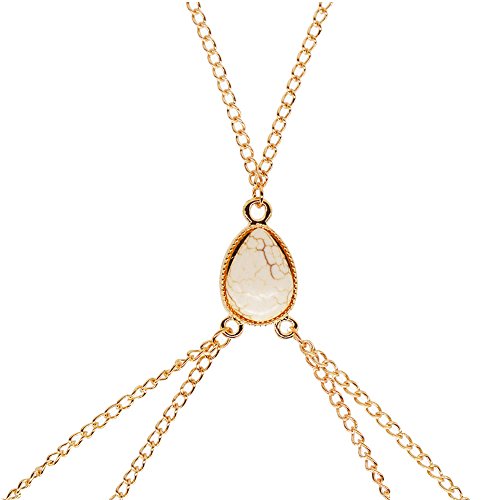 Cadena del cuerpo, nuevas señoras Bikini encanto de cristal Crossover arnés cintura vientre cuerpo cadena collar (Oro)