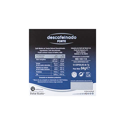 Café FORTALEZA - Cápsulas de Café Descafeinado Forte Compatibles con Dolce Gusto - Pack 4 x 12 - Total 48 cápsulas
