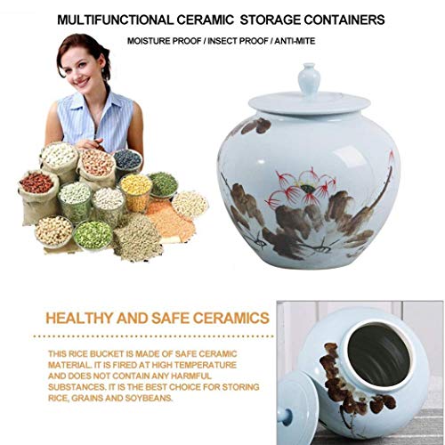 Caja de almacenamiento de arroz sellada, contenedor de arroz, tanque de almacenamiento de cerámica para cocina, contenedor de harina, tarro de kimchi de cerámica, 28,5x28,5x34cm, Blue, 28.5x28.5x34cm