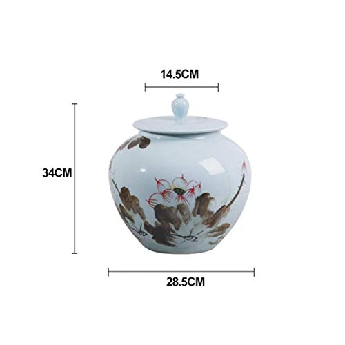 Caja de almacenamiento de arroz sellada, contenedor de arroz, tanque de almacenamiento de cerámica para cocina, contenedor de harina, tarro de kimchi de cerámica, 28,5x28,5x34cm, Blue, 28.5x28.5x34cm