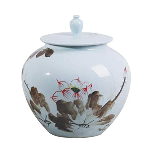 Caja de almacenamiento de arroz sellada, contenedor de arroz, tanque de almacenamiento de cerámica para cocina, contenedor de harina, tarro de kimchi de cerámica, 28,5x28,5x34cm, Blue, 28.5x28.5x34cm